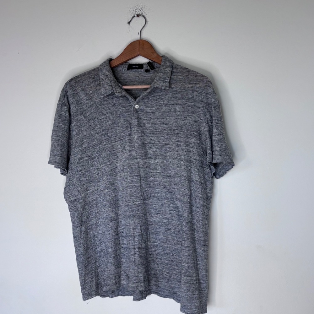 Theory Heather Grey Short Sleeve Polo Tee Shirt business casual Size XL